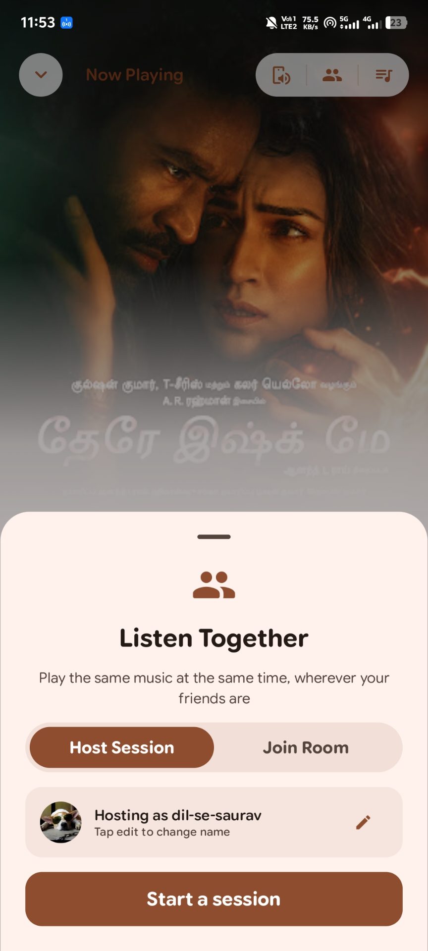 Listen Together screen to host or join shared sessions