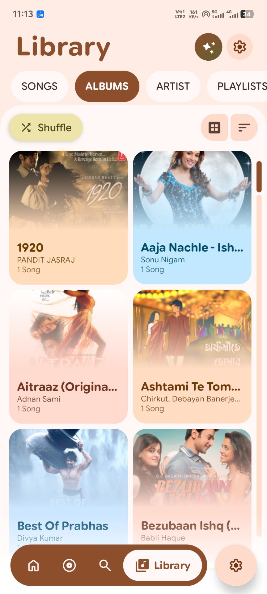 Albums grid view with cover art