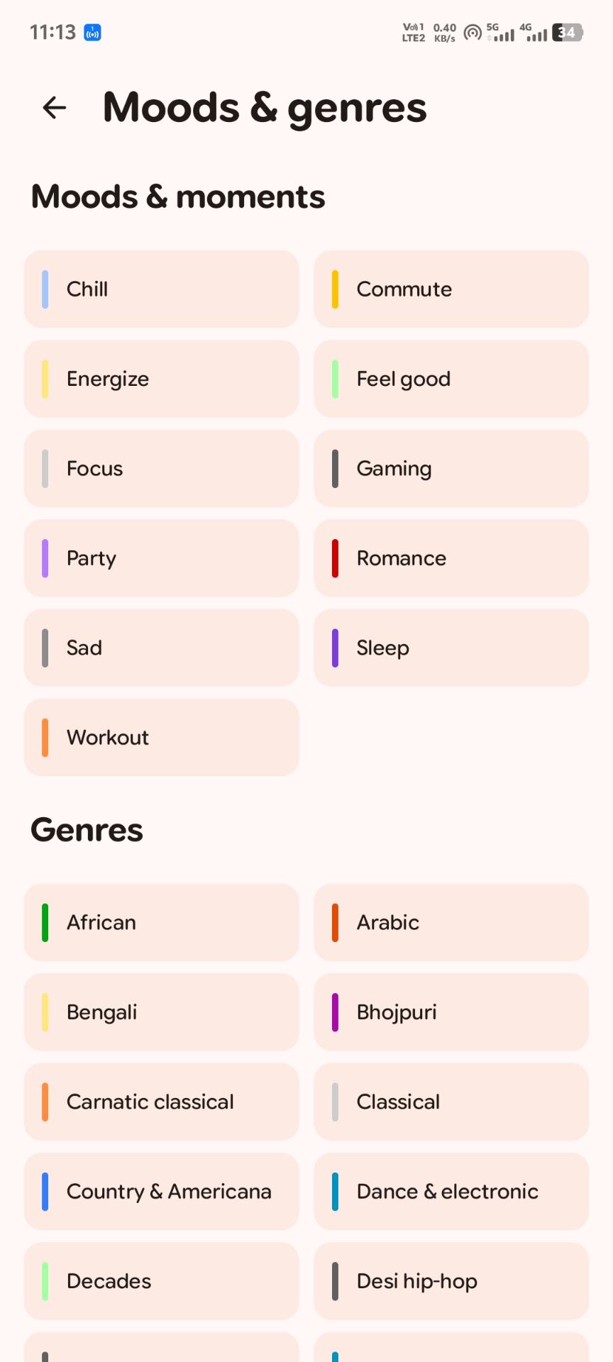 Moods and moments genre selector