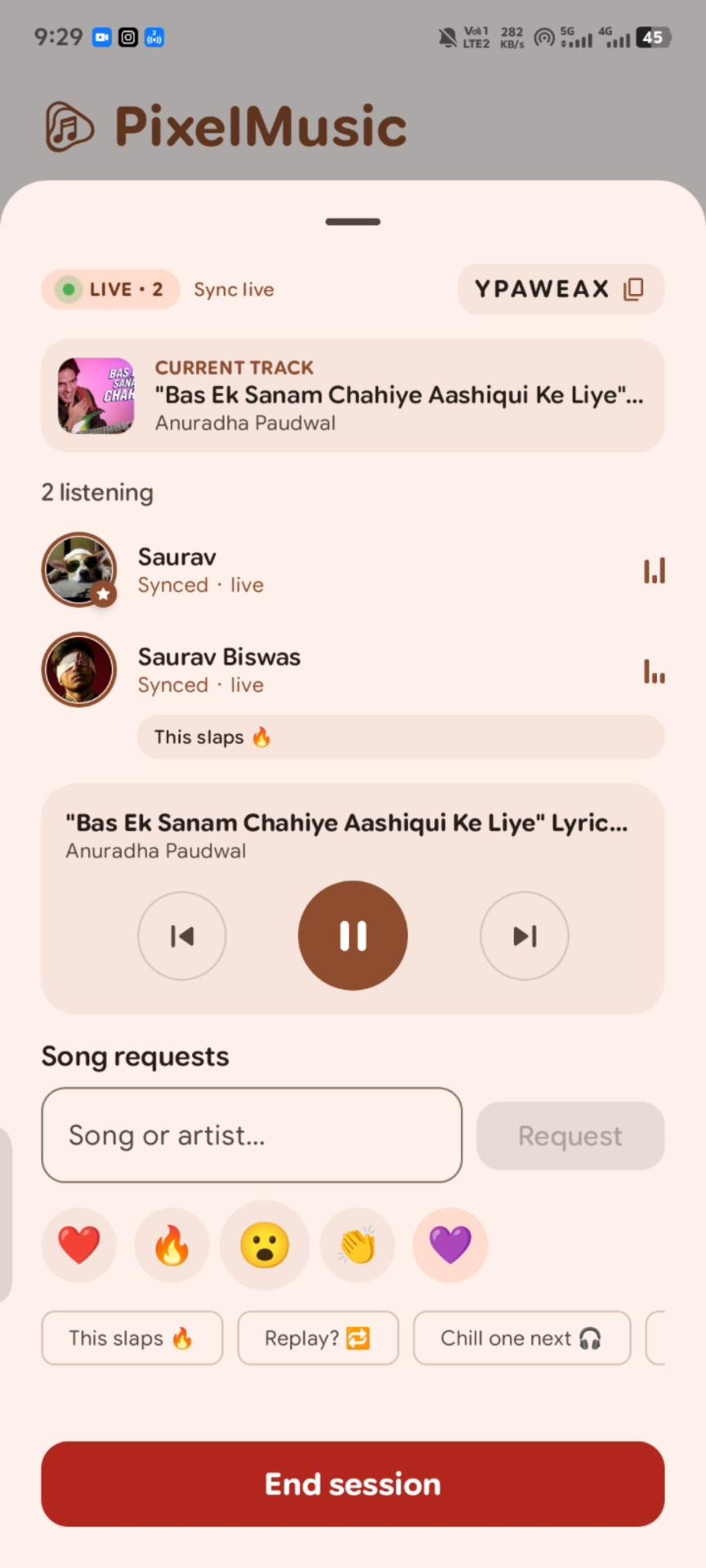 Listen Together Active Session Screen